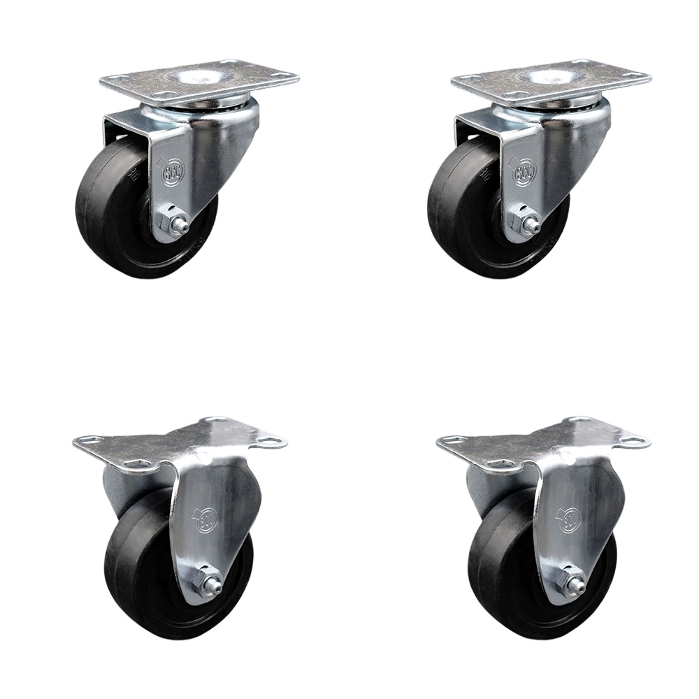SCC-20S314-SRS-2-R-2 Soft Rubber Swivel Top Plate Caster with 3 in. Black Wheels - Set of 4