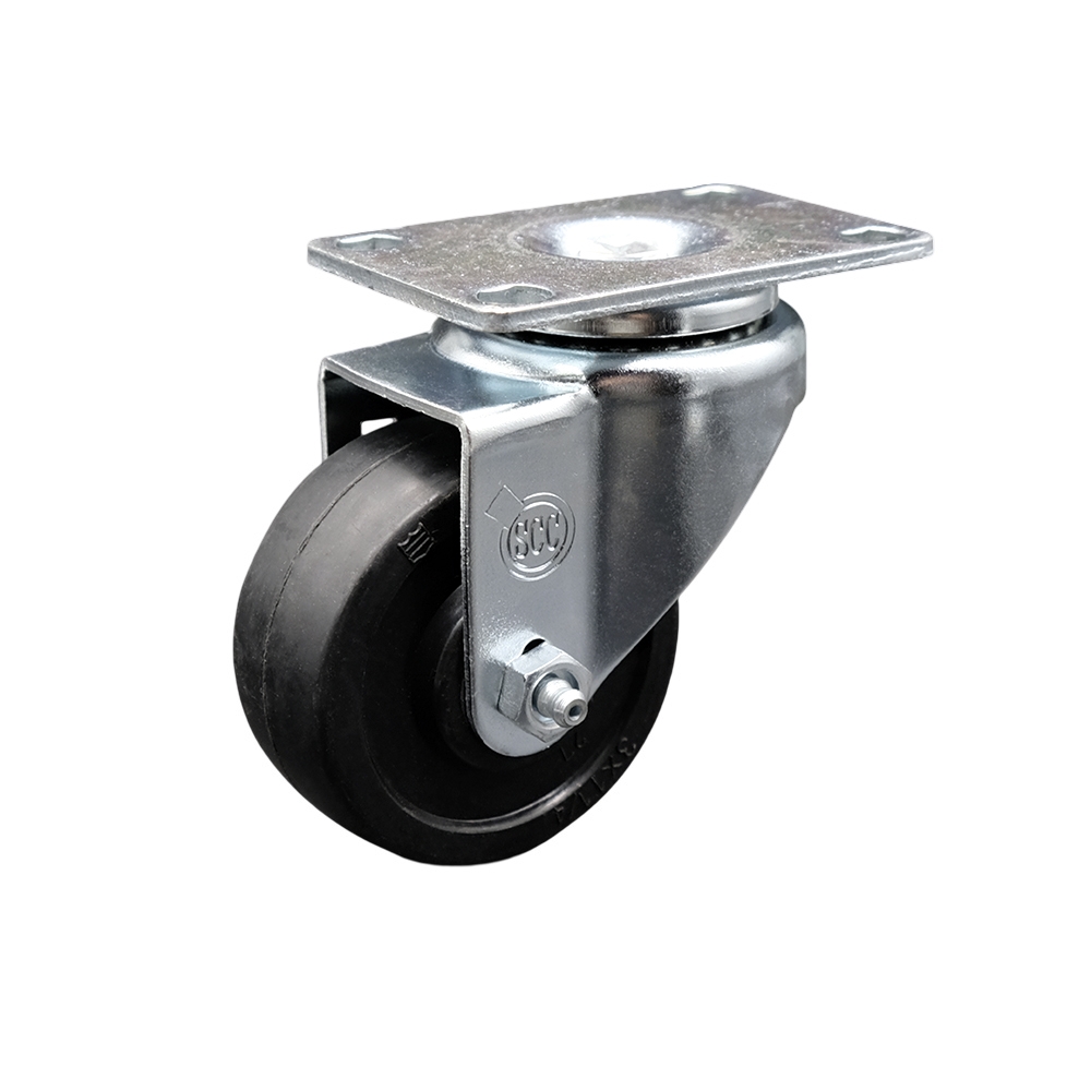 SCC-SS20S314-SRS Stainless Steel Soft Rubber Swivel Top Plate Swivel Caster with 3 x 1.25 in. Black Wheel