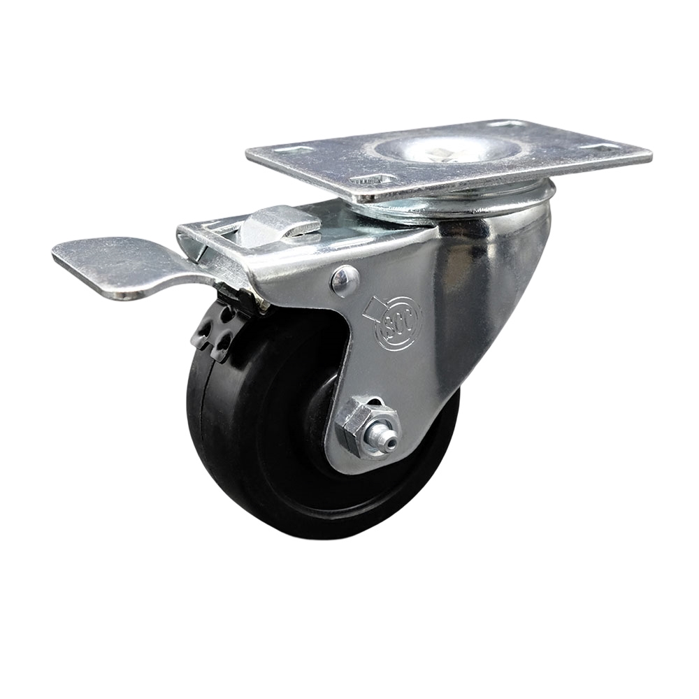 SCC-SSTTL20S314-SRS Stainless Steel Soft Rubber Swivel Top Plate Caster with 3 x 1.25 in. Black Wheel & Total Locking Brake