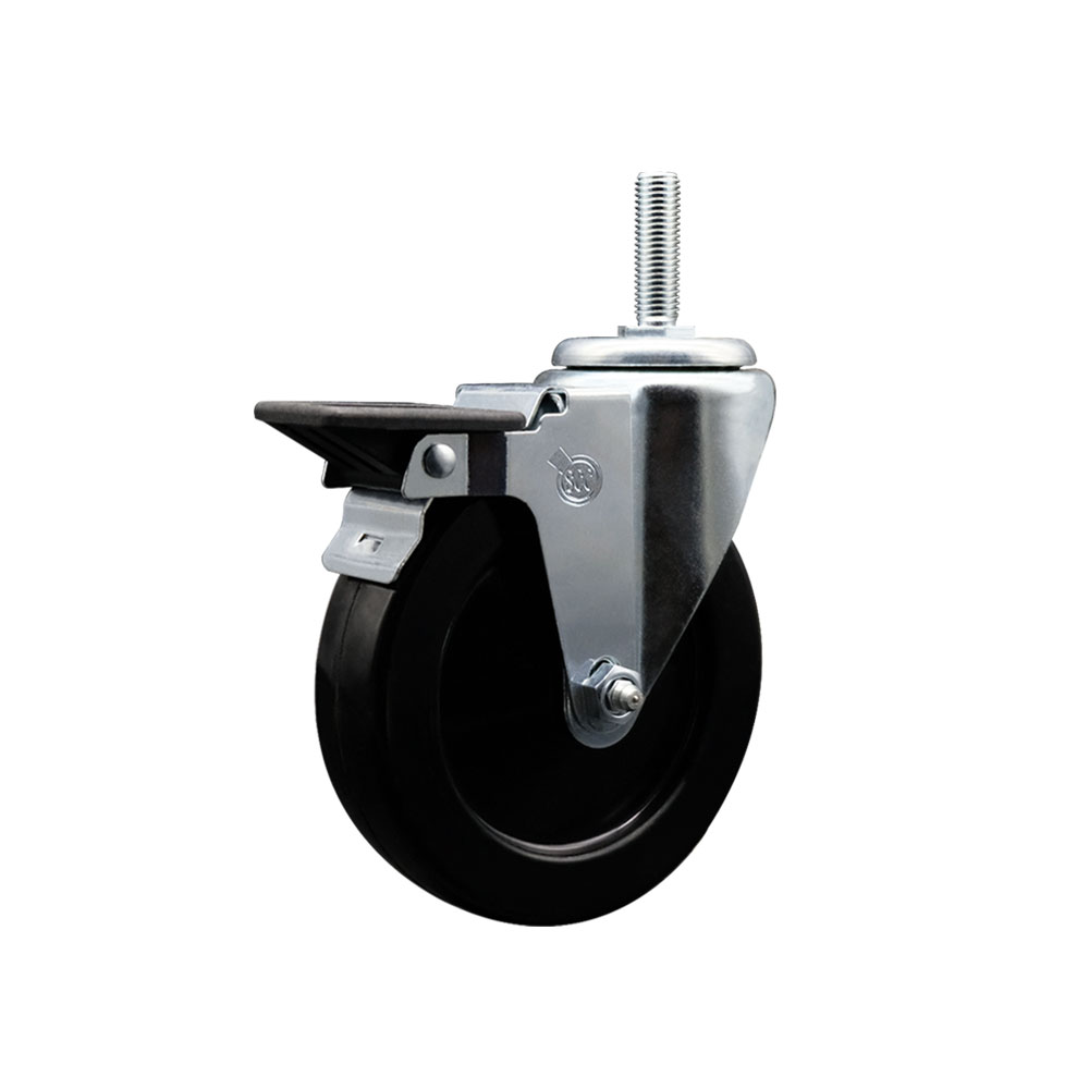 SCC-TS20S514-HRS-PLB-58212 Hard Rubber Swivel Threaded Stem Caster with 5 x 1.25 in. Black Wheel & 0.63 in. Stem & Posi Locking Brake