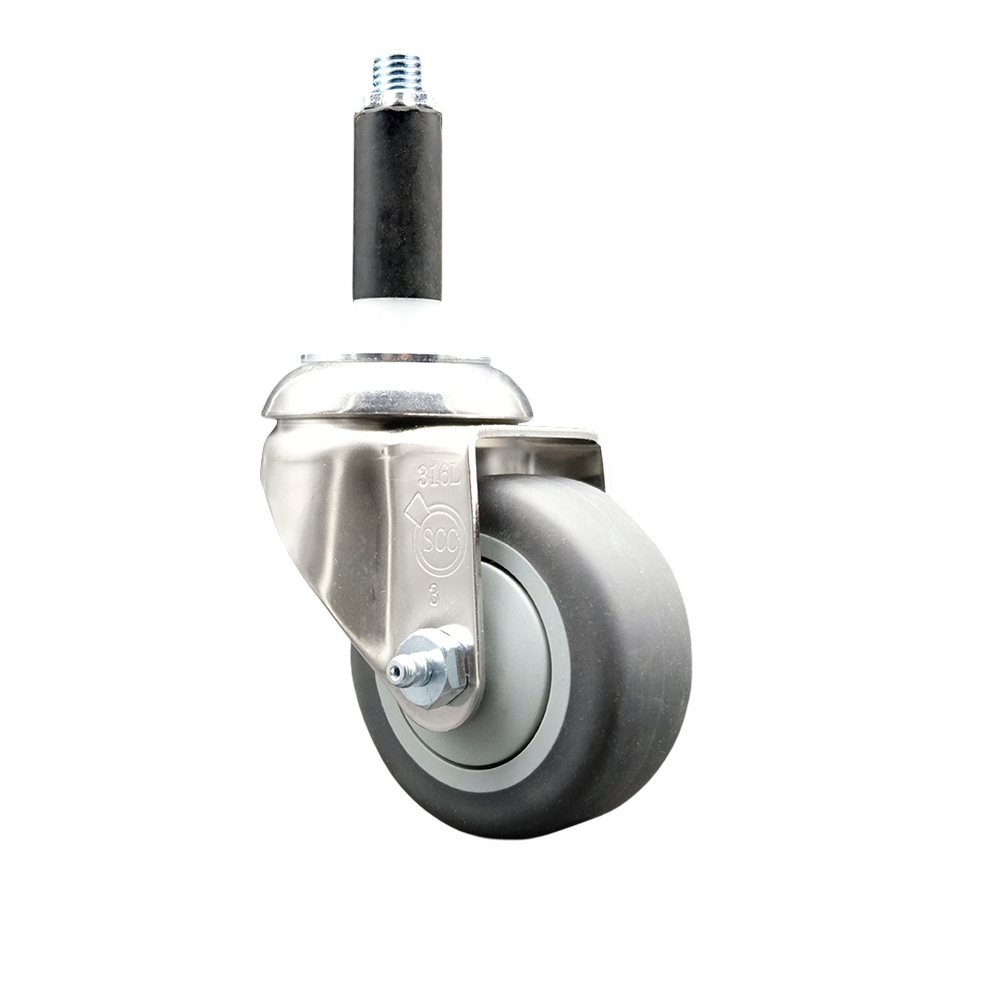 Thermoplastic Rubber Swivel Stem Caster with 3 in. Gray Caster Wheels, 0.75 in. Expanding Stem - 316 Stainless Steel Caster