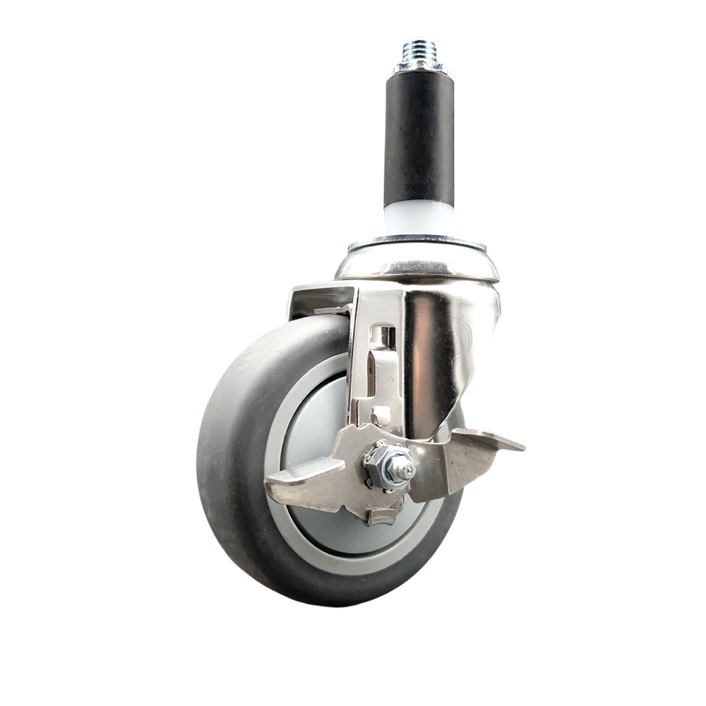 Thermoplastic Rubber Swivel Stem Caster with 4 in. Gray Caster Wheel & Top Lock Brake, 1 in. Expanding Stem - 316 Stainless Steel Caster