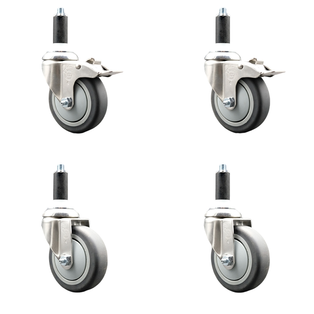 Thermoplastic Rubber Swivel Stem Caster with 4 in. Caster Wheels, 1.13 in. Expanding Stem - 316 Stainless Steel Casters - Set of 4