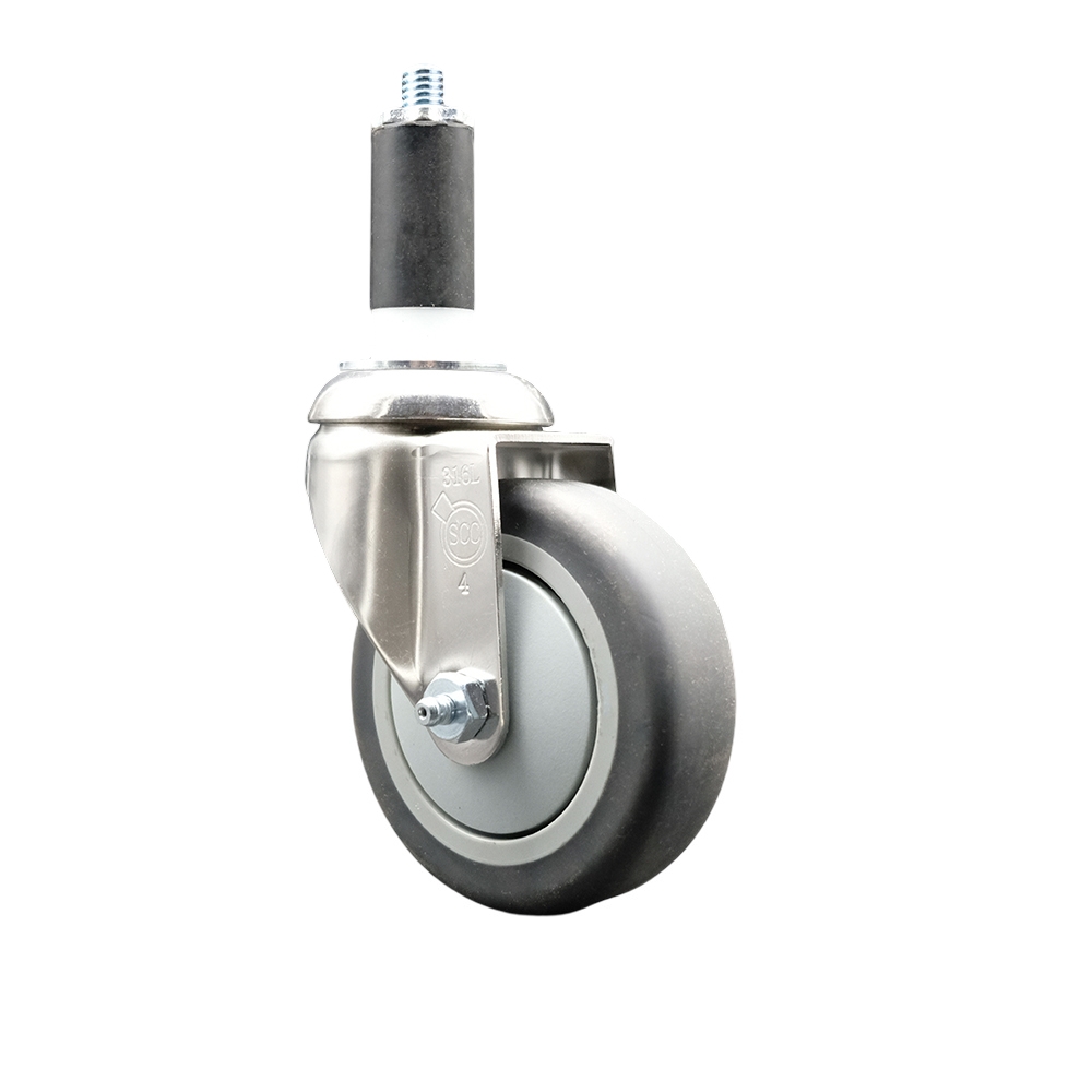 Thermoplastic Rubber Swivel Stem Caster with 4 in. Gray Caster Wheels, 1.25 in. Expanding Stem - 316 Stainless Steel Caster