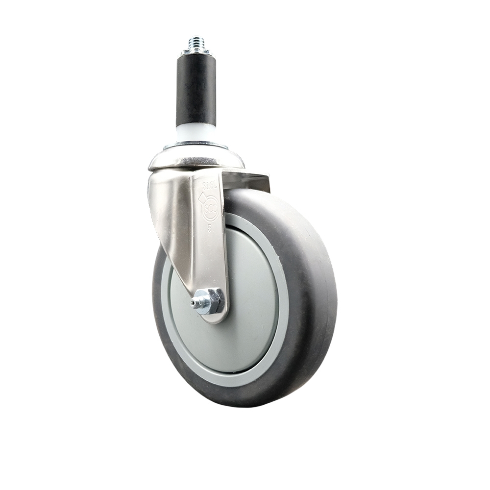 Thermoplastic Rubber Swivel Stem Caster with 5 in. Gray Caster Wheels, 1.25 in. Expanding Stem - 316 Stainless Steel Caster