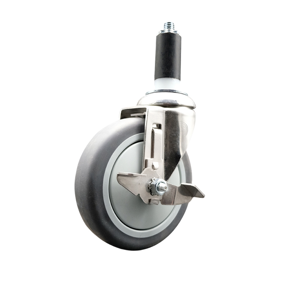 Thermoplastic Rubber Swivel Stem Caster with 5 in. Gray Caster Wheel & Top Lock Brake, 1.25 in. Expanding Stem - 316 Stainless Steel Caster