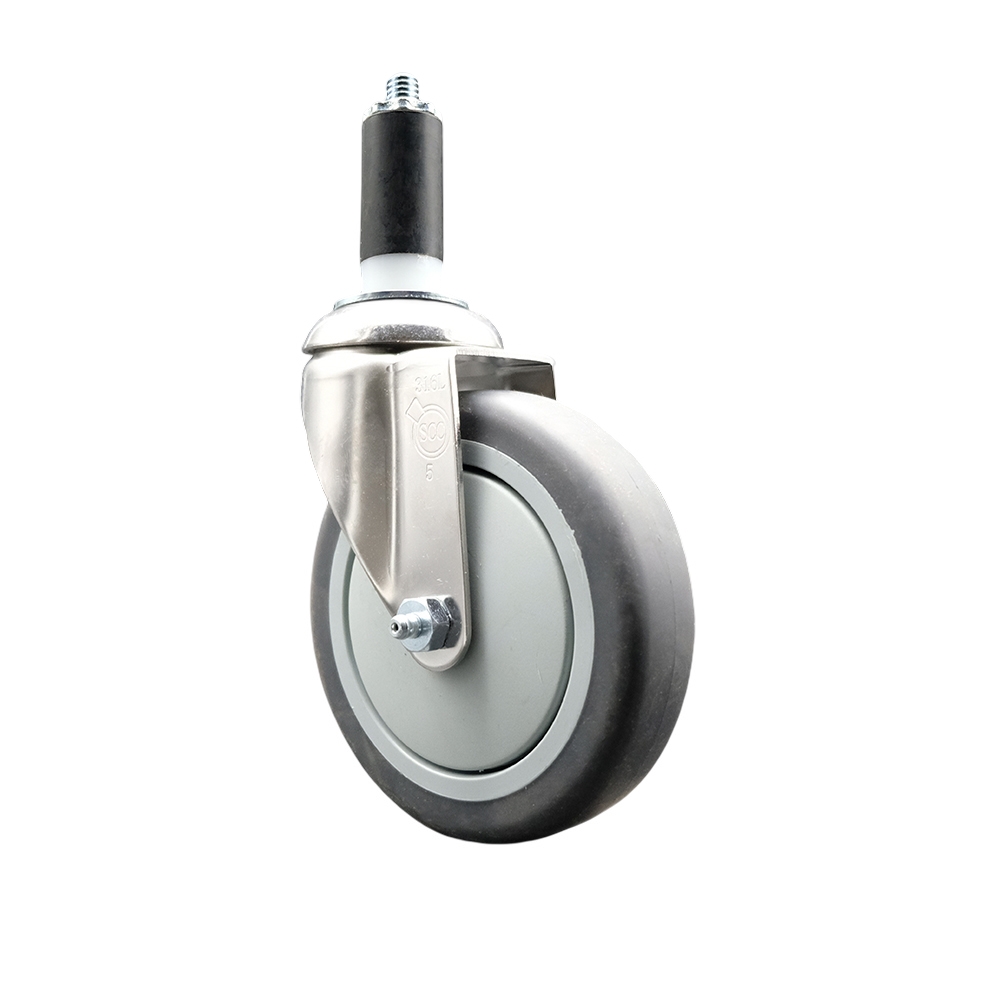 Thermoplastic Rubber Swivel Stem Caster with 5 in. Gray Caster Wheels, 1.38 in. Expanding Stem - 316 Stainless Steel Caster