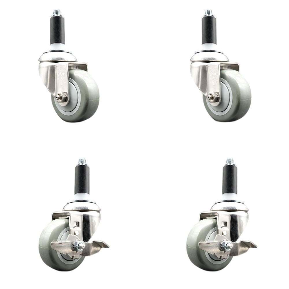 Polyurethane Swivel Stem Caster with 3.5 in. Gray Caster Wheels, 1.13 in. Expanding Stems - 316 Stainless Steel Casters - Set of 4