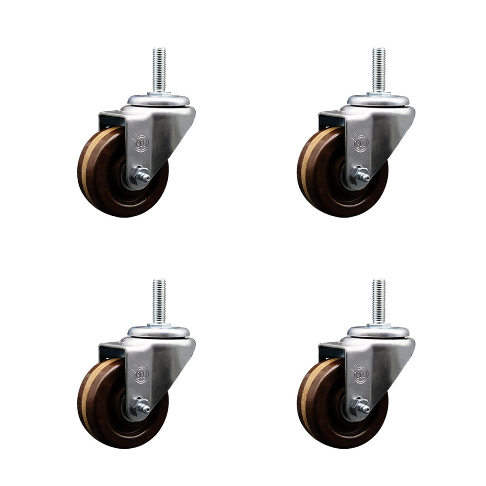 SCC-TS20S314-PHRHT-34212-4 High Temperature Phenolic Swivel Threaded Stem Caster with 3 x 1.25 in. Brown Wheels & 0.75 in. Stems - Set of 4