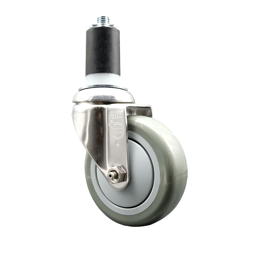 SCC-SS316EX20S414-PPUB-158 Polyurethane Swivel Stem Caster with 4 in. Gray Caster Wheels, 1.63 in. Expanding Stem - 316 Stainless Steel Caster