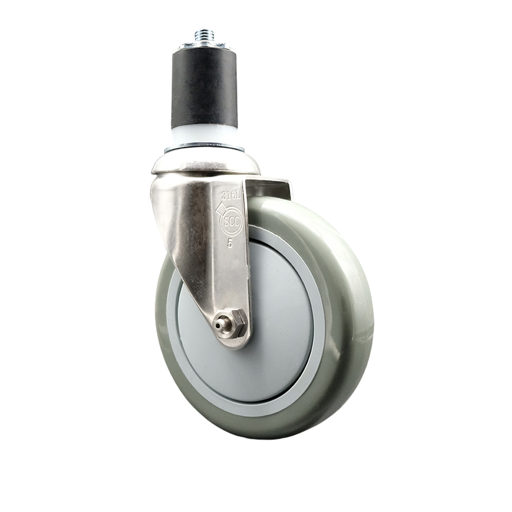 SCC-SS316EX20S514-PPUB-134 Polyurethane Swivel Stem Caster with 5 in. Gray Caster Wheels, 1.75 in. Expanding Stem - 316 Stainless Steel Caster