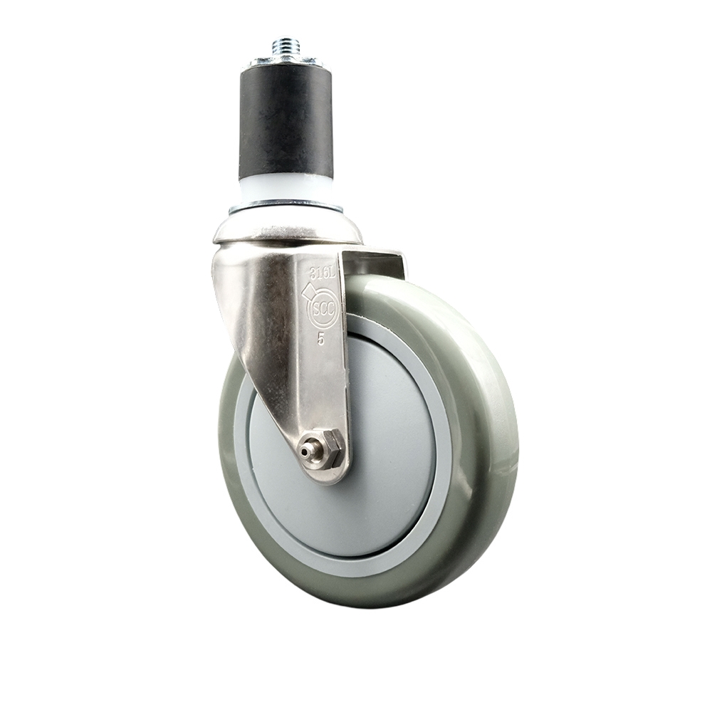 SCC-SS316EX20S514-PPUB-178 Polyurethane Swivel Stem Caster with 5 in. Gray Caster Wheels, 1.87 in. Expanding Stem - 316 Stainless Steel Caster