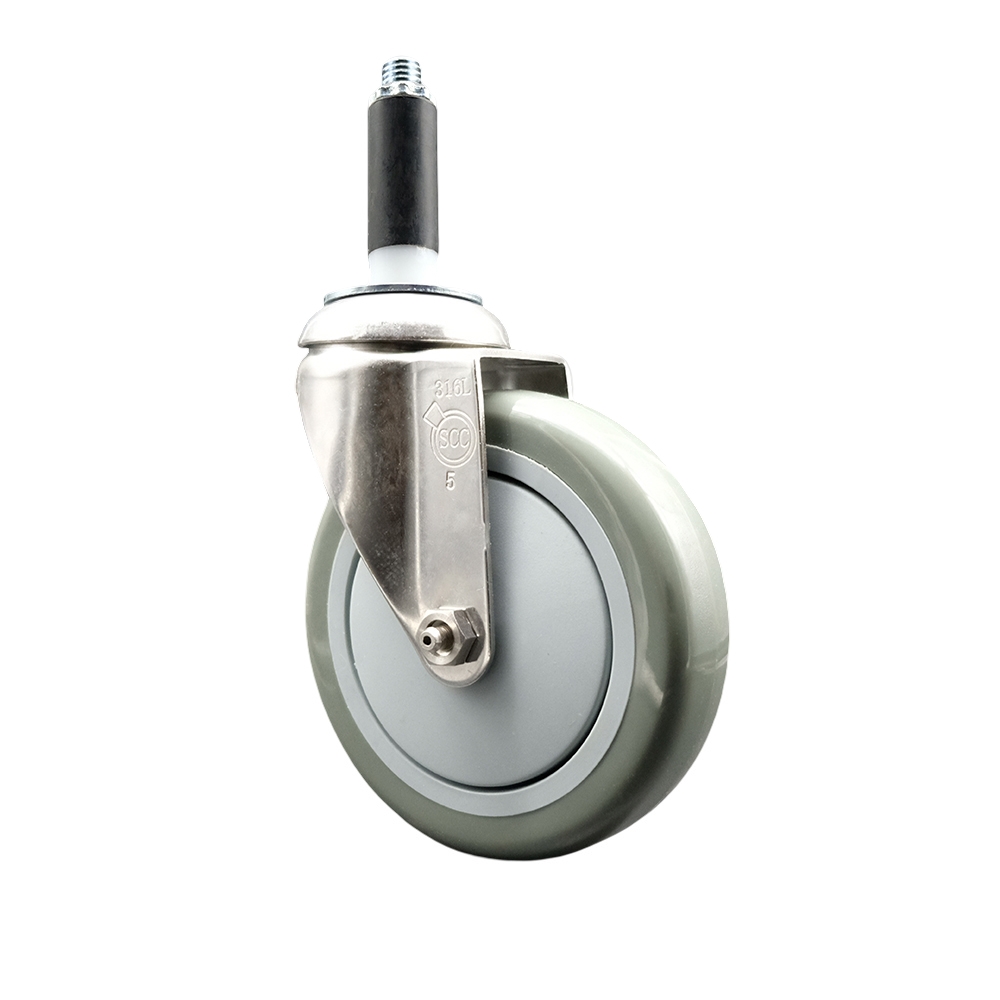 SCC-SS316EX20S514-PPUB-34 Polyurethane Swivel Stem Caster with 5 in. Gray Caster Wheels, 0.75 in. Expanding Stem - 316 Stainless Steel Caster