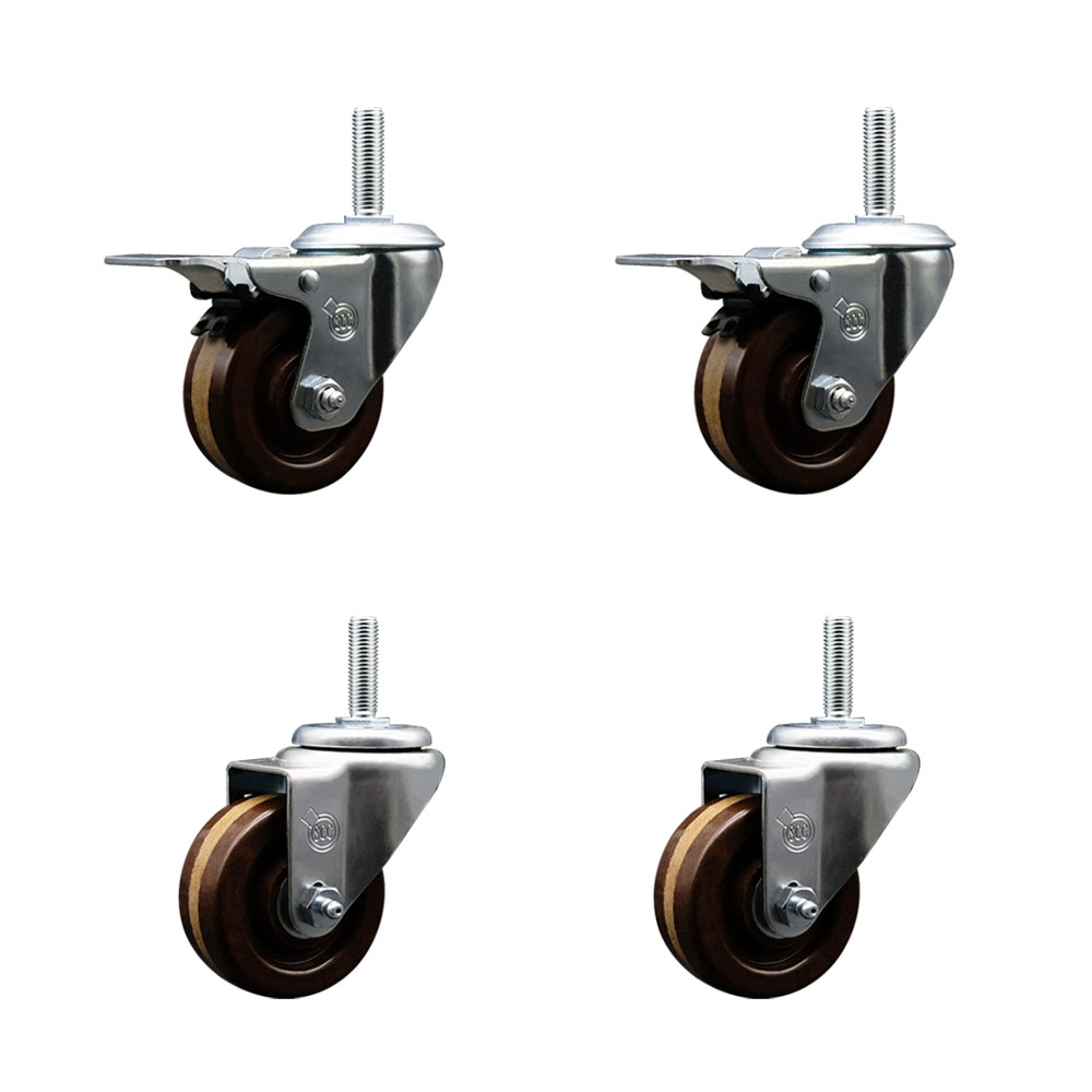 SCC-TSTTL20S314-PHRHT-58212-2-S-2 High Temperature Phenolic Swivel Threaded Stem Caster with 3 x 1.25 in. Brown Wheels & 0.63 in. Stems - Set of 4
