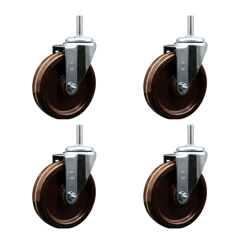 SCC-TS20S514-PHRHT-58212-4 High Temperature Phenolic Swivel Threaded Stem Caster with 5 x 1.25 in. Brown Wheels & 0.63 in. Stems - Set of 4