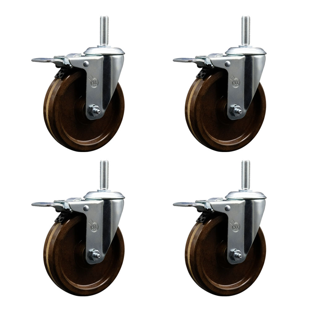 SCC-TSTTL20S514-PHRHT-58212-4 High Temperature Phenolic Swivel Threaded Stem Caster with 5 x 1.25 in. Brown Wheels & 0.63 in. Stems - Set of 4