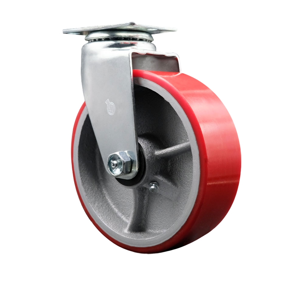 SCC-20S620-PUB-RS Swivel Top Plate Caster, Red - 6 in. by 2 in. Polyurethane on Cast Iron Wheel Ball Bearing