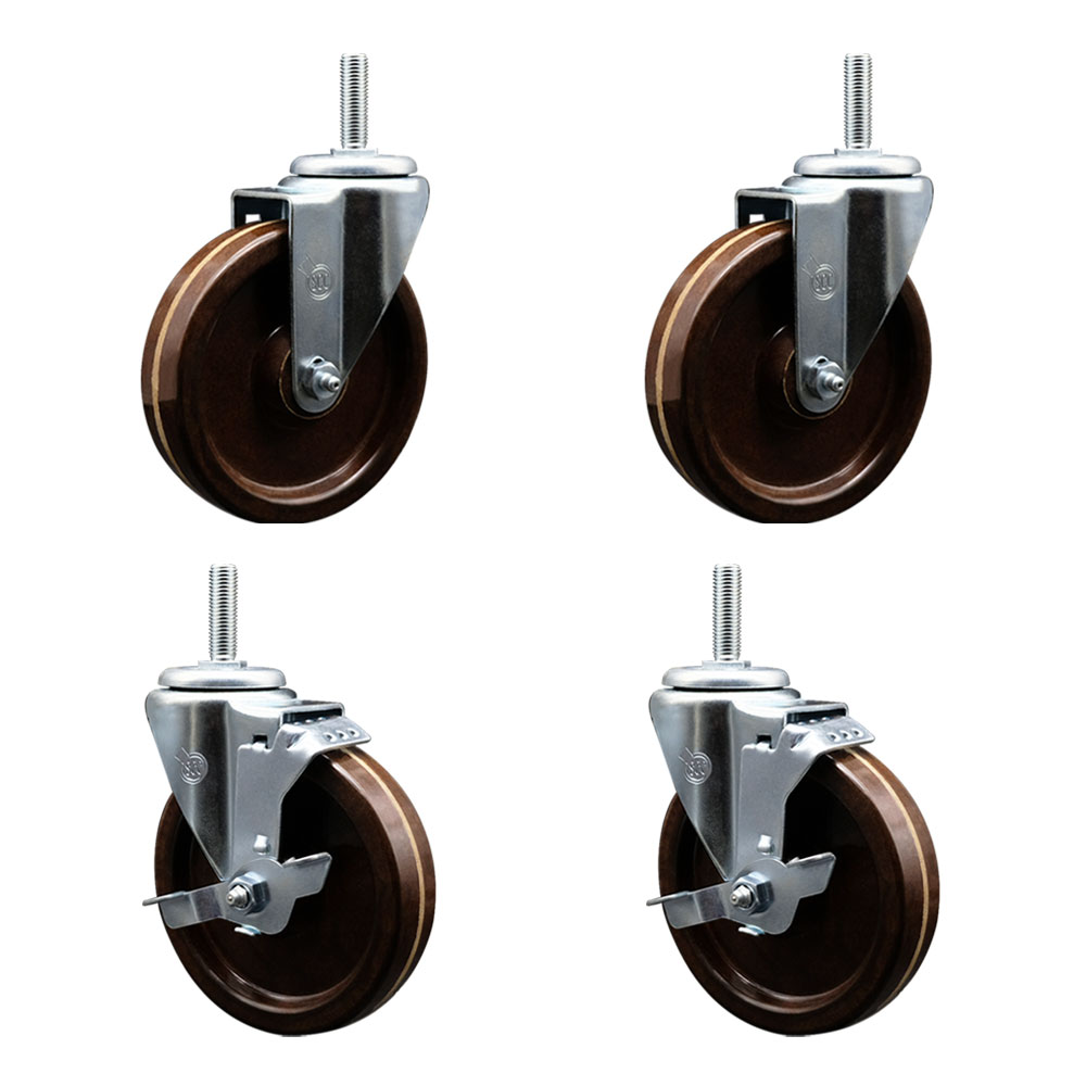 SCC-TS20S514-PHRHT-58212-2-TLB-2 High Temperature Phenolic Swivel Threaded Stem Caster with 5 x 1.25 in. Brown Wheels & 0.63 in. Stems - Set of 4