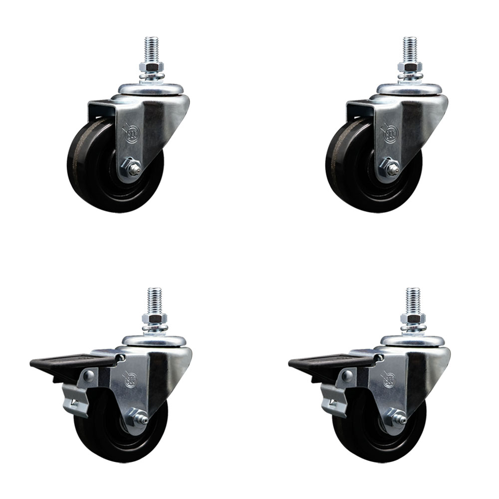 SCC-TS20S314-PHR-121315-2-PLB-2 Phenolic Swivel Threaded Stem Caster with 3 x 1.25 in. Black Wheels & 0.5 in. Stems - Set of 4