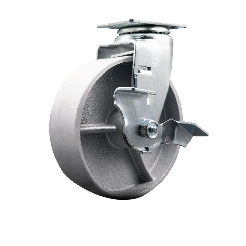 SCC-20S620-SSB-TLB Swivel Top Plate Caster, Silver - 6 in. by 2 in. Semi Steel Cast Iron Wheel Ball Bearing