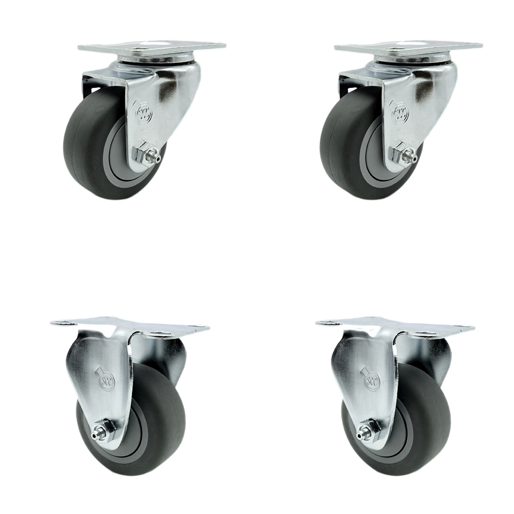 SCC-20S314-TPRB-TP2-2-R-2 Swivel Caster with 2 Rigid Casters, 3 in. Thermoplastic Rubber Wheel - 3.13 x 4.13 in. Overall Top Plate - Set of 4