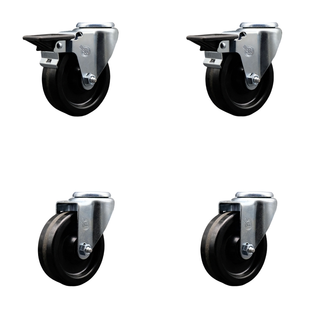 SCC-BH20S414-PHR-PLB-2-S-2 Phenolic Swivel Bolt Hole Caster with Roller Bearing 4 x 1.25 in. Black Wheels - Set of 4