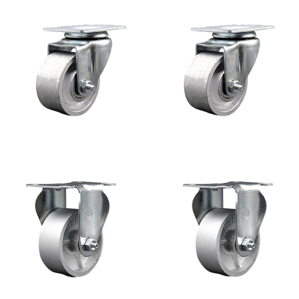 SCC-20S314-SSS-TP2-2-R-2 Swivel Caster with 2 Rigid Casters, 3 in. Semi Steel Cast Iron Wheel - 3.13 x 4.13 in. Overall Top Plate - Set of 4