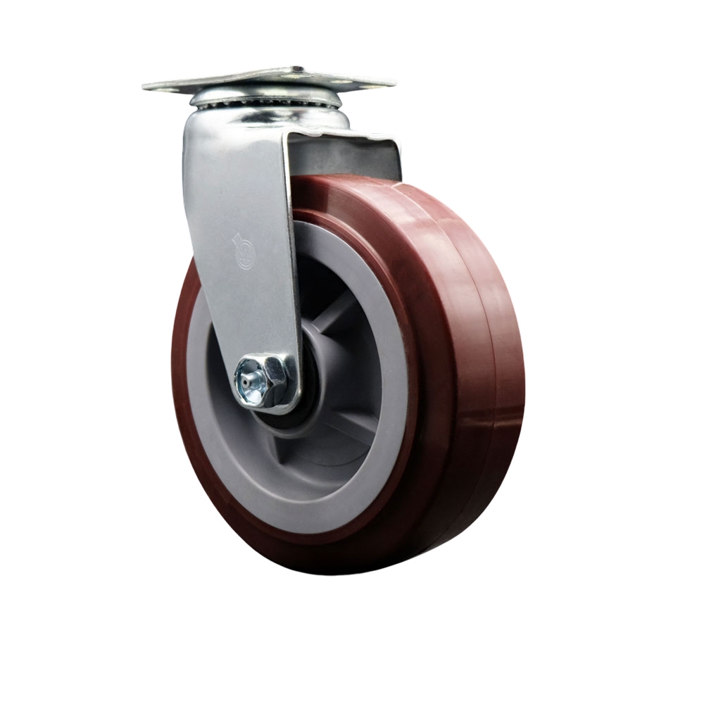 SCC-20S620-PPUR Swivel Top Plate Caster, Maroon - 6 in. by 2 in. Polyurethane on Polyolefin Wheel Roller Bearing