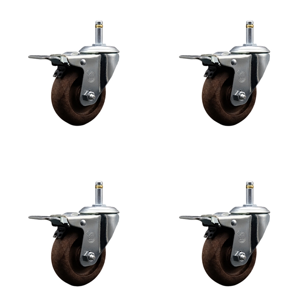 High Temperature Glass Filled Nylon Swivel Grip Ring Stem Caster with 3.5 x 1.25 in. Brown Wheels & 0.43 in. Stems - Set of 4
