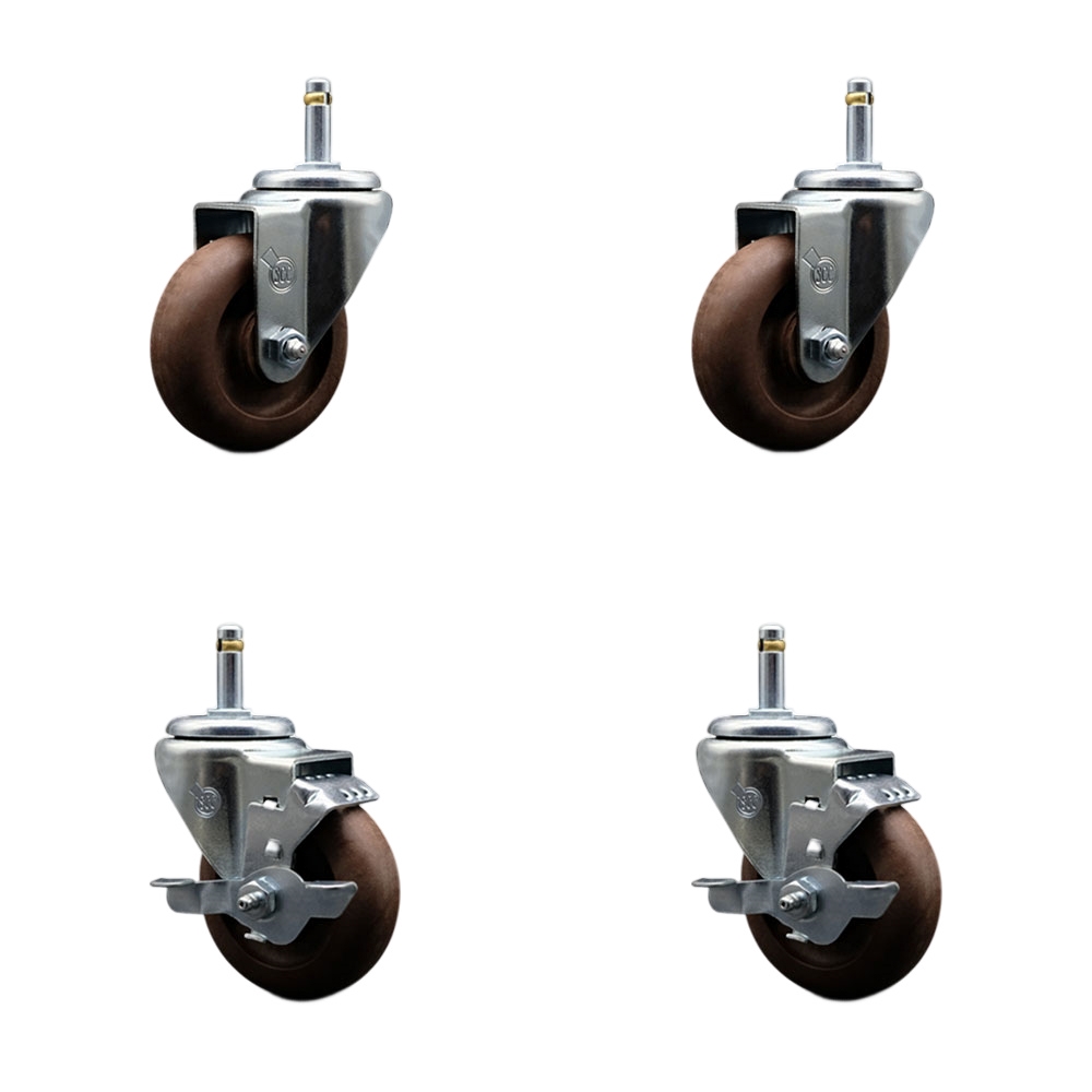High Temperature Glass Filled Nylon Swivel Grip Ring Stem Caster with 3.5 x 1.25 in. Brown Wheels & 0.43 in. Stems - Set of 4