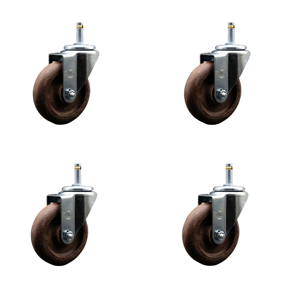High Temperature Glass Filled Nylon Swivel Grip Ring Stem Caster with 4 x 1.25 in. Brown Wheels & 0.43 in. Stems - Set of 4