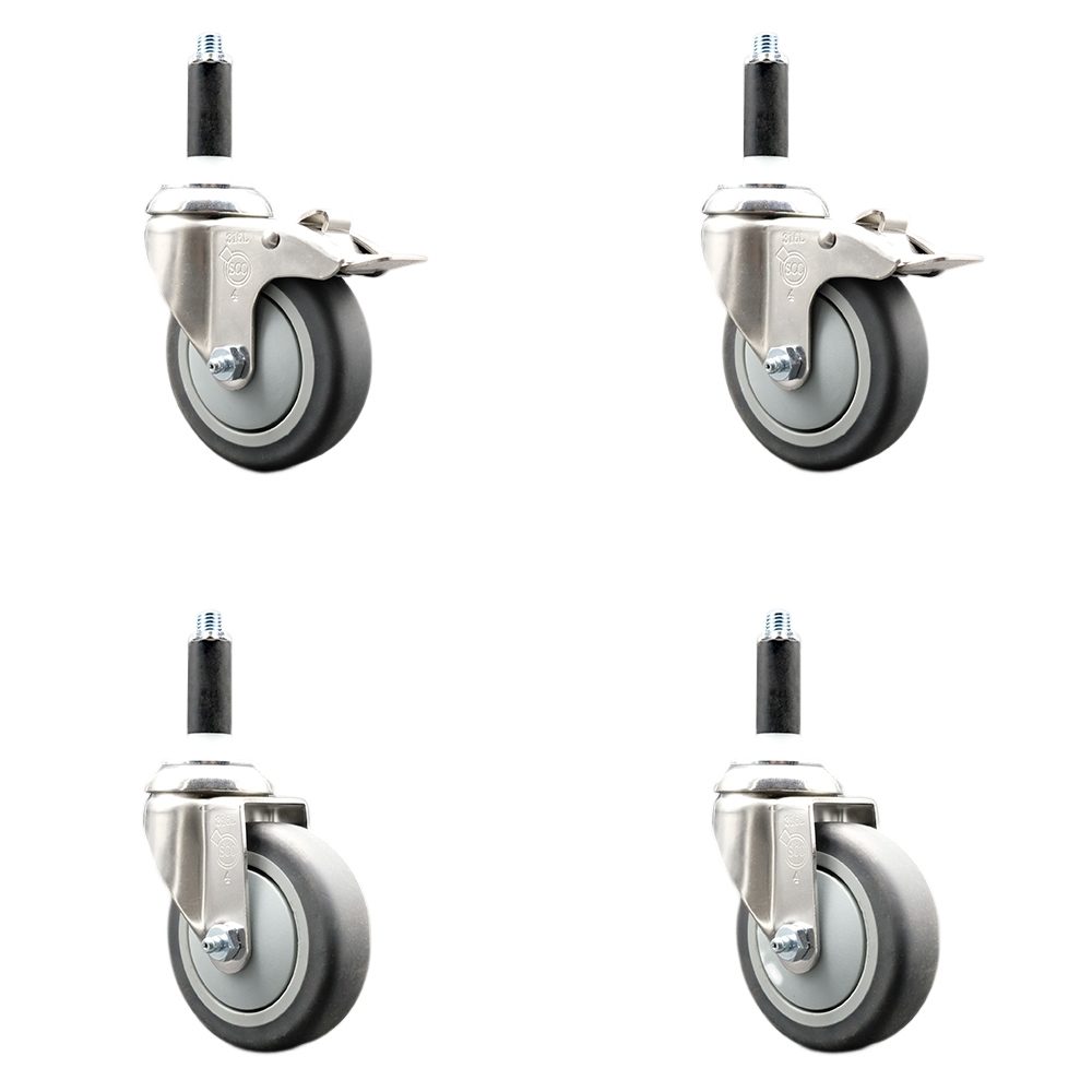 Thermoplastic Rubber Swivel Stem Caster with 4 in. Caster Wheels, 0.75 in. Expanding Stem - 316 Stainless Steel Casters - Set of 4