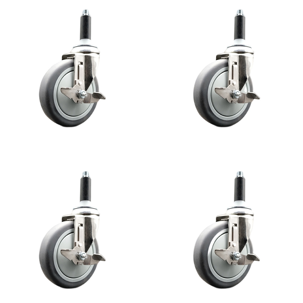 Thermoplastic Rubber Swivel Stem Caster with 5 in. Caster Wheels, 0.75 in. Expanding Stems - 316 Stainless Steel Casters - Set of 4