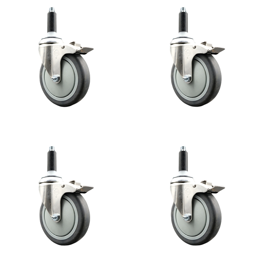 Thermoplastic Rubber Swivel Stem Caster with 5 in. Caster Wheels, 0.75 in. Expanding Stems - 316 Stainless Steel Casters - Set of 4