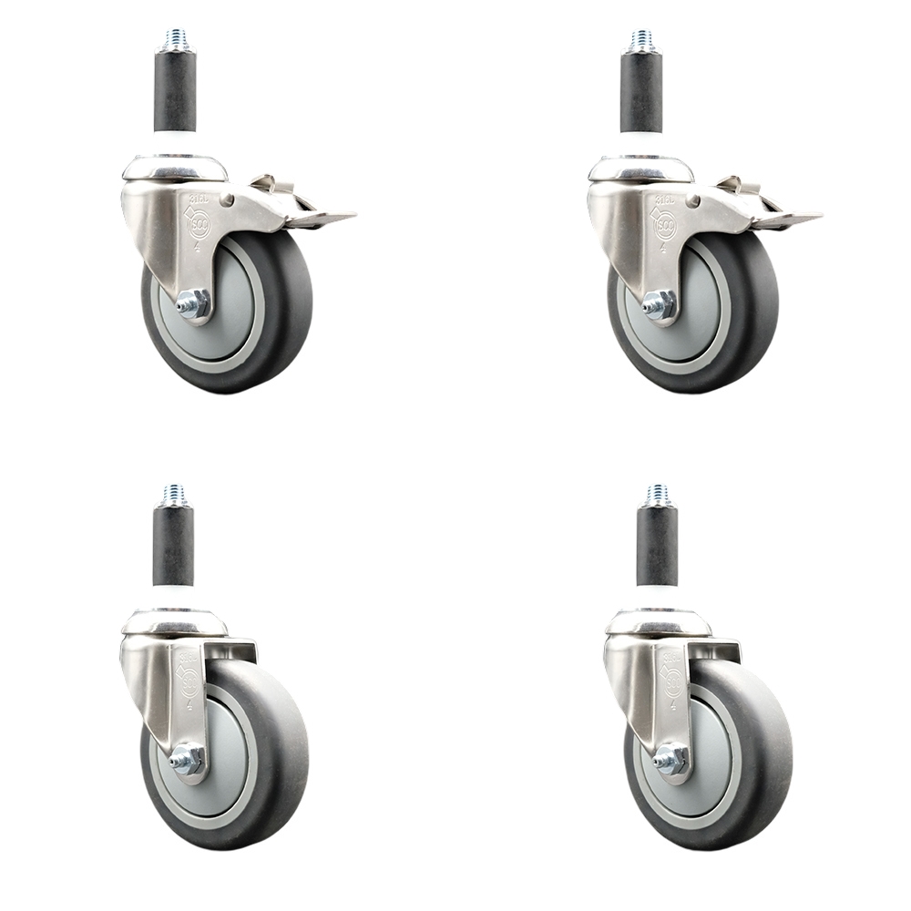 Thermoplastic Rubber Swivel Stem Caster with 4 in. Caster Wheels, 1 in. Expanding Stem - 316 Stainless Steel Casters - Set of 4