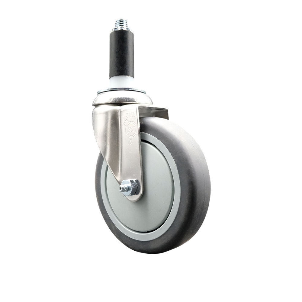 SCC-SS316EX20S514-TPRB-1 Thermoplastic Rubber Swivel Stem Caster with 5 in. Gray Caster Wheels, 1 in. Expanding Stem - 316 Stainless Steel Caster
