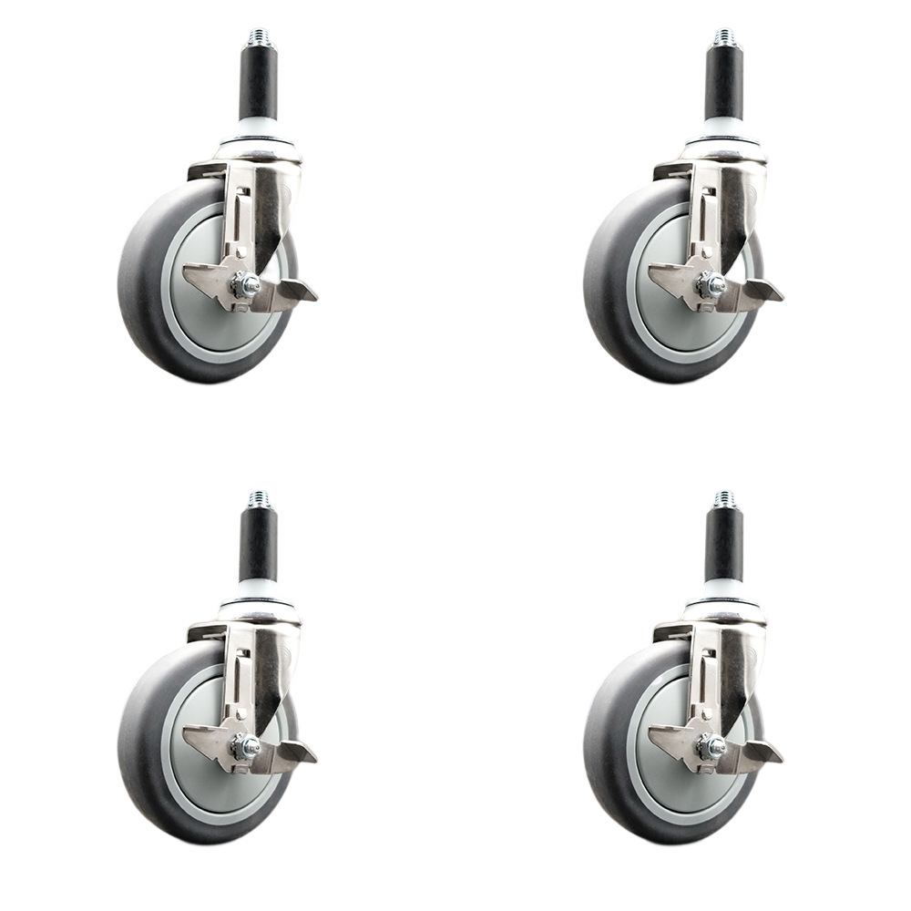Thermoplastic Rubber Swivel Stem Caster with 5 in. Caster Wheels, 1.13 in. Expanding Stems - 316 Stainless Steel Casters - Set of 4