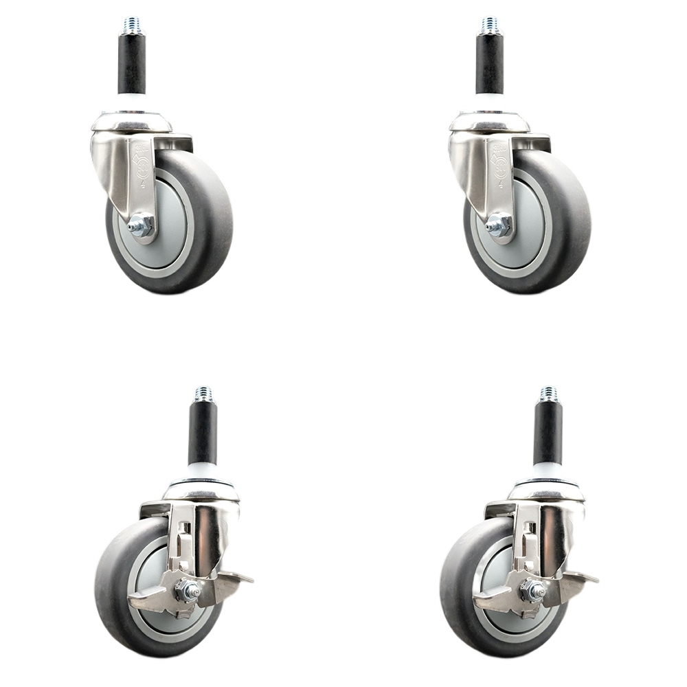 Thermoplastic Rubber Swivel Stem Caster with 4 in. Caster Wheels, 0.75 in. Expanding Stems - 316 Stainless Steel Casters - Set of 4