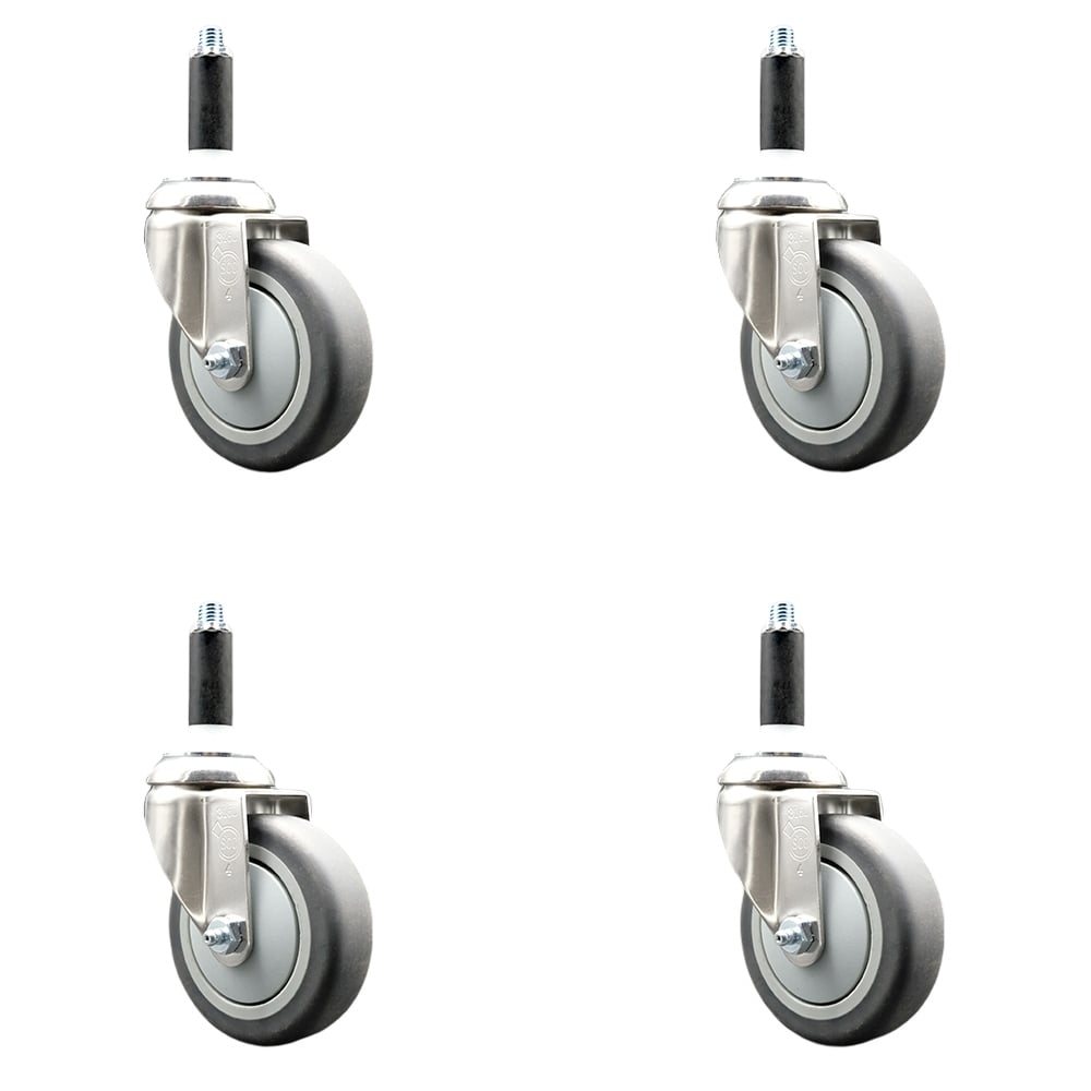 Thermoplastic Rubber Swivel Stem Caster with 4 in. Gray Caster Wheels, 0.87 in. Expanding Stems - 316 Stainless Steel Casters - Set of 4
