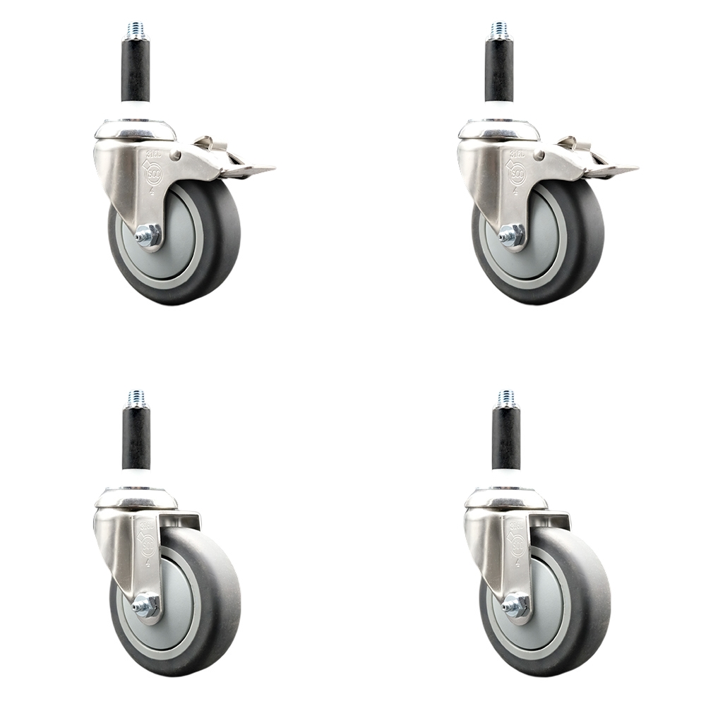 Thermoplastic Rubber Swivel Stem Caster with 4 in. Caster Wheels, 0.87 in. Expanding Stem - 316 Stainless Steel Casters - Set of 4
