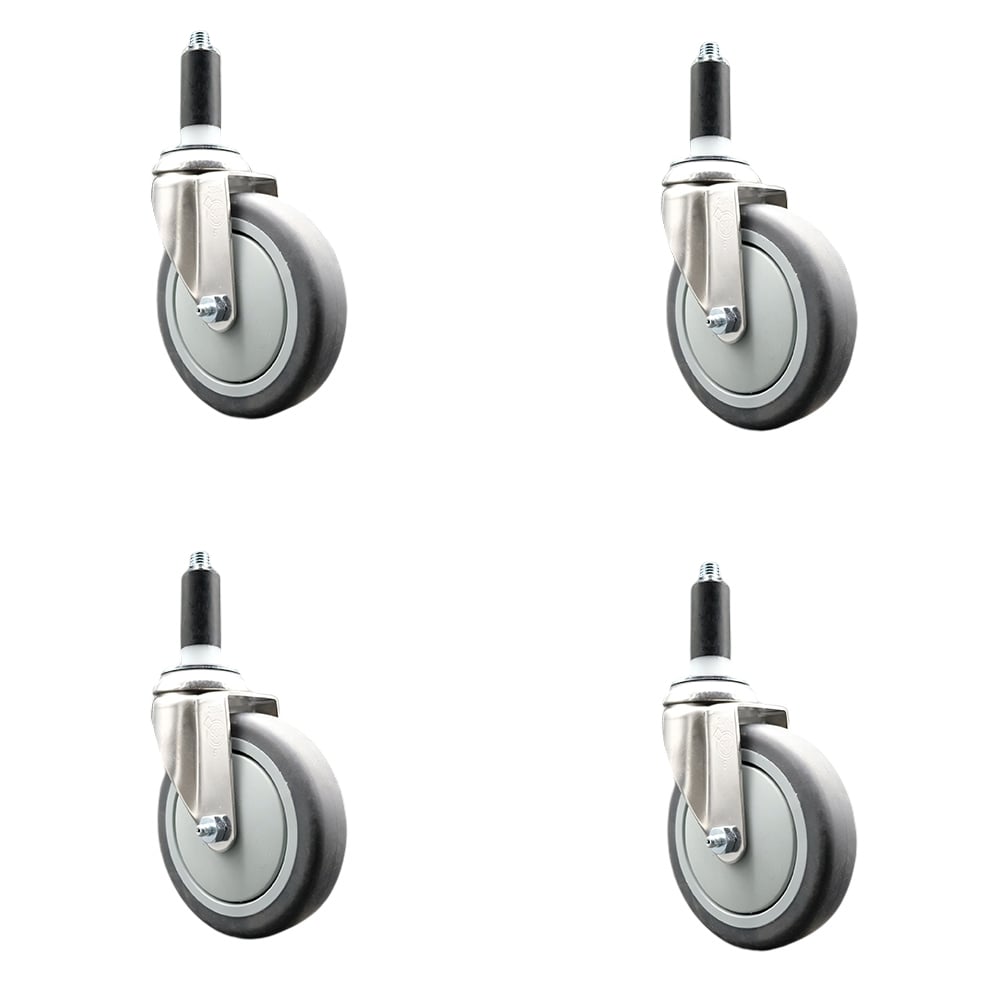 Thermoplastic Rubber Swivel Stem Caster with 5 in. Gray Caster Wheels, 1 in. Expanding Stems - 316 Stainless Steel Casters - Set of 4