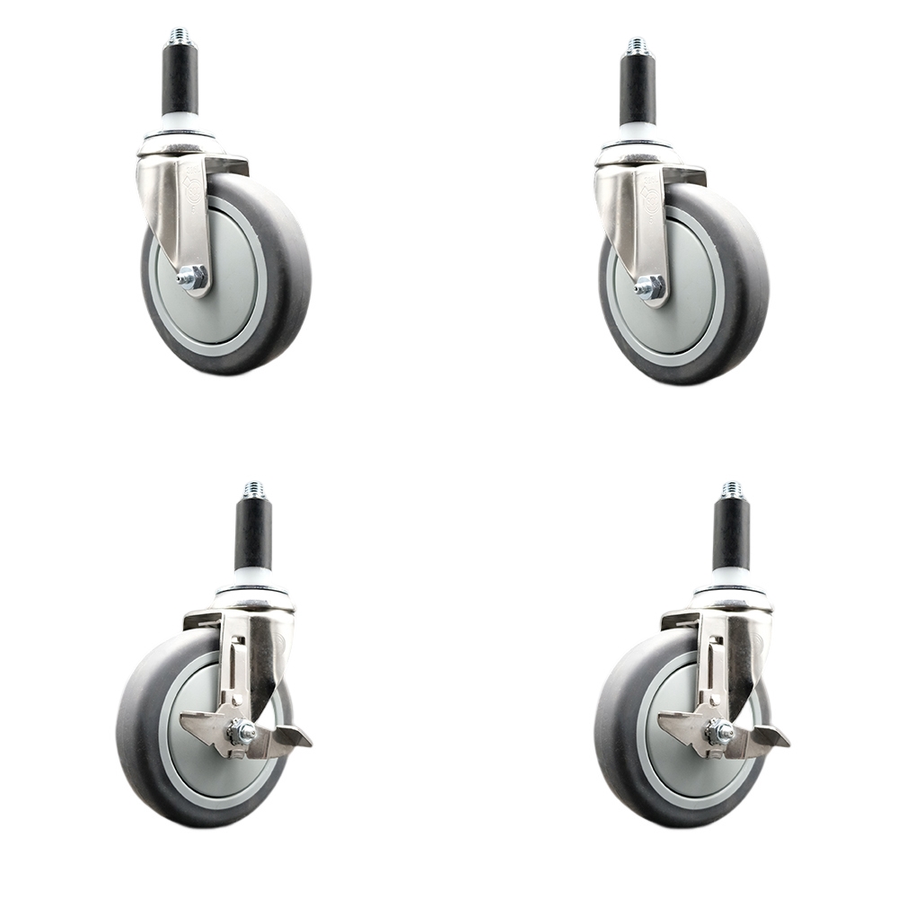 Thermoplastic Rubber Swivel Stem Caster with 5 in. Caster Wheels, 1 in. Expanding Stems - 316 Stainless Steel Casters - Set of 4