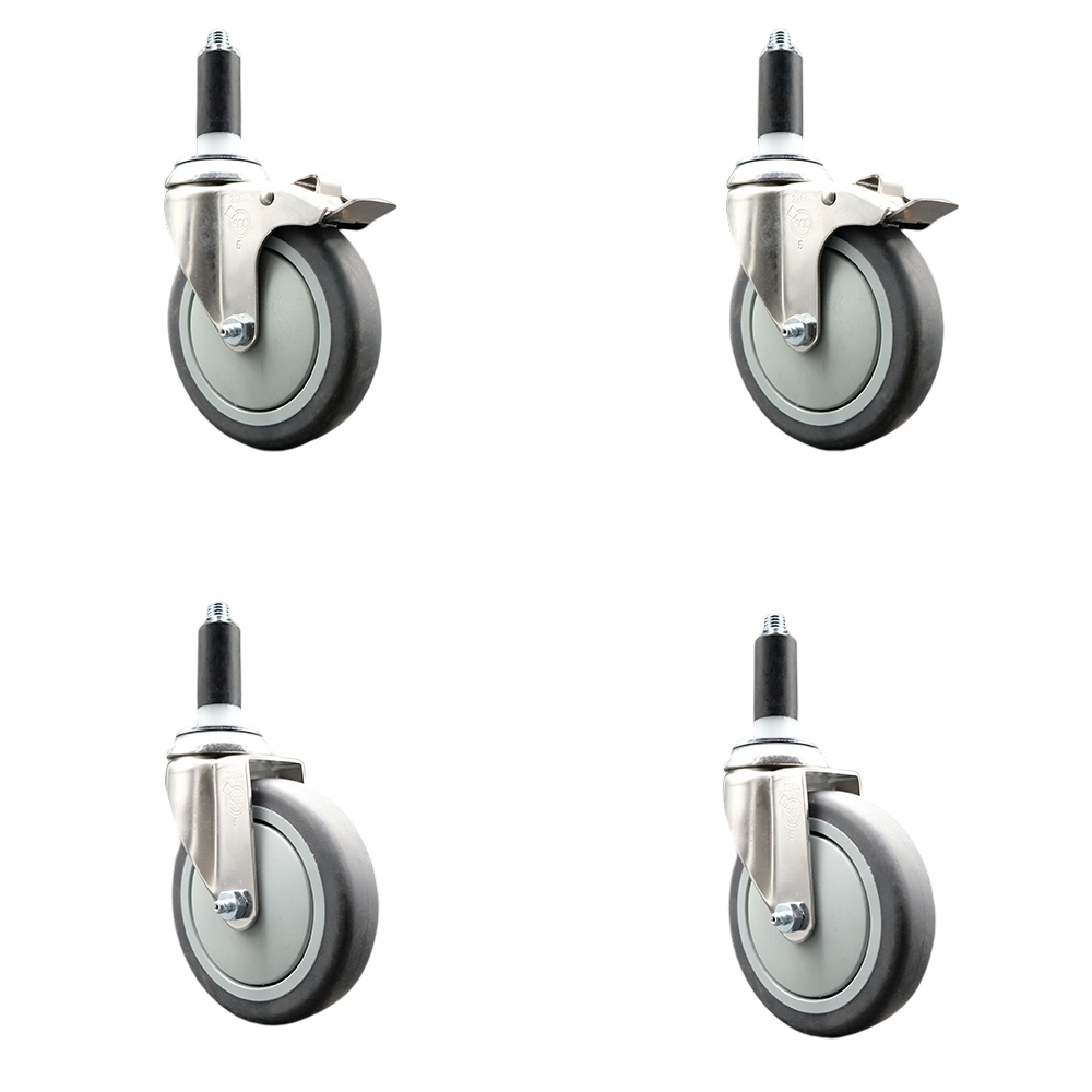 Thermoplastic Rubber Swivel Stem Caster with 5 in. Caster Wheels, 1 in. Expanding Stem - 316 Stainless Steel Casters - Set of 4