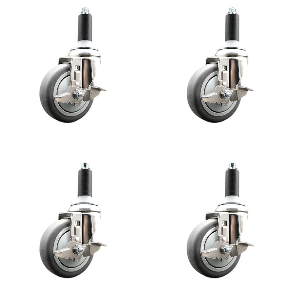 Thermoplastic Rubber Swivel Stem Caster with 4 in. Caster Wheels, 1.13 in. Expanding Stems - 316 Stainless Steel Casters - Set of 4
