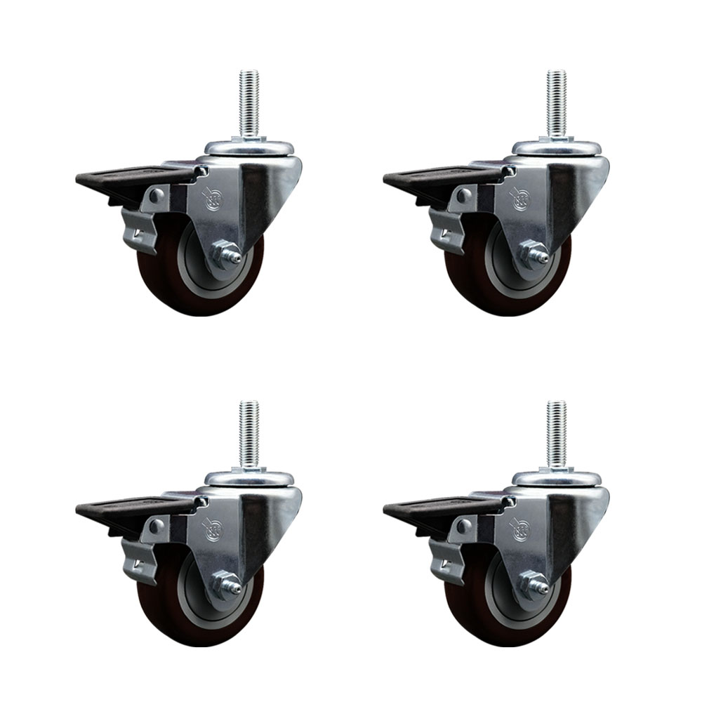 SCC-TS20S314-PPUB-MRN-PLB-58212-4 Polyurethane Swivel Threaded Stem Caster with 3 x 1.25 in. Maroon Wheels & 0.63 in. Stems - Set of 4