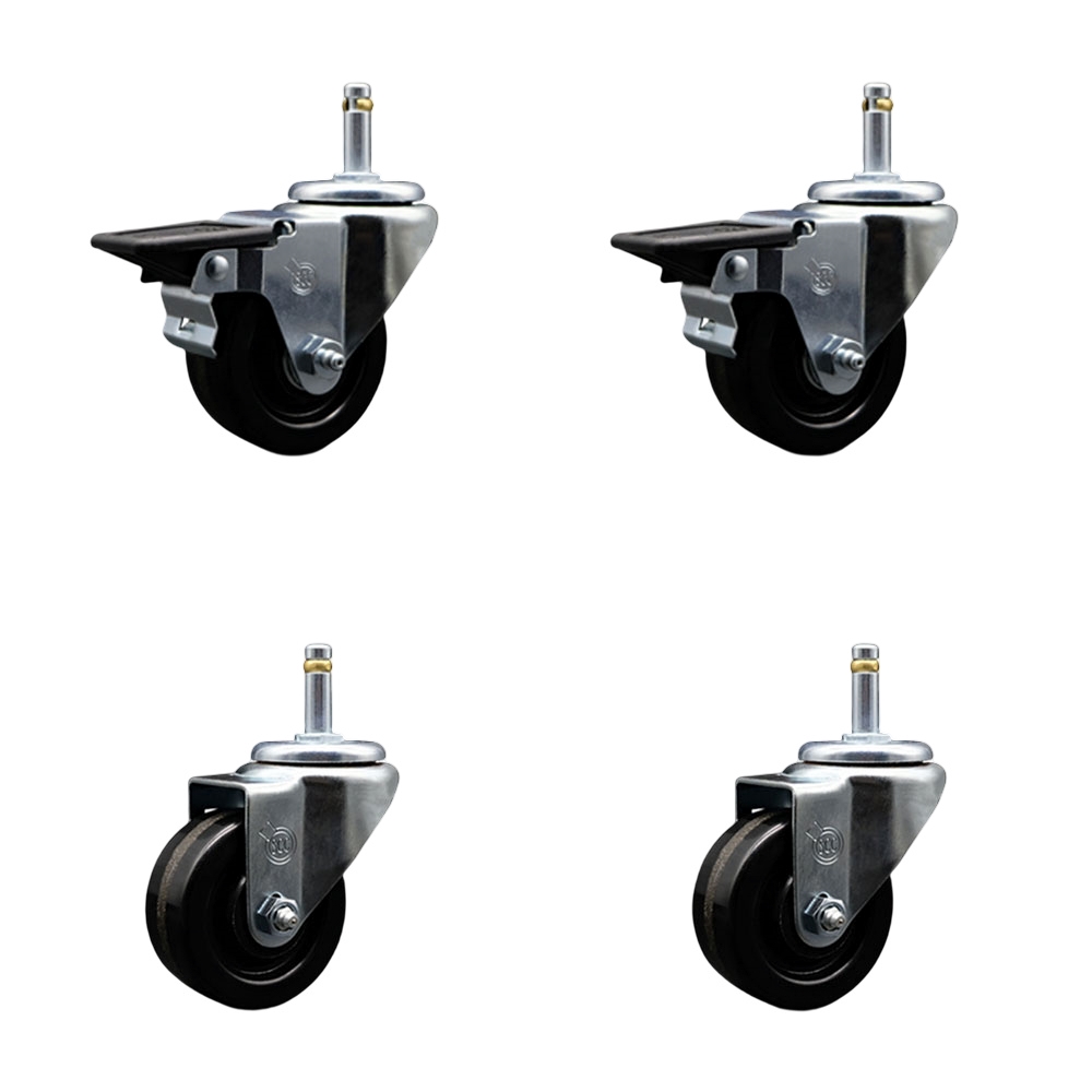 SCC-GR20S314-PHR-PLB-716138-2-S-2 Phenolic Swivel Grip Ring Stem Caster with Roller Bearing 3 x 1.25 in. Black Wheels & 0.43 in. Stems - Set of 4