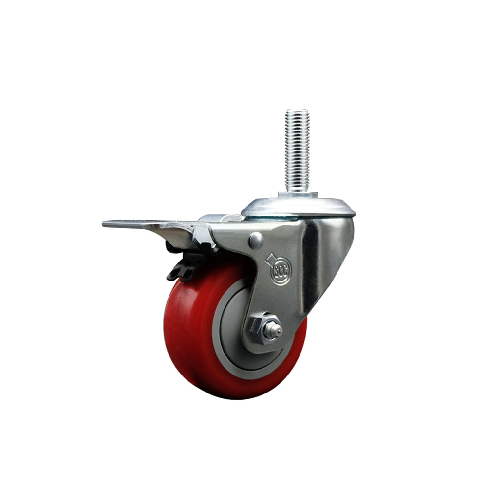SCC-TSTTL20S314-PPUB-RED-34212 Polyurethane Swivel Threaded Stem Caster with 3 x 1.25 in. Red Wheel & 0.75 in. Stem & Total Locking Brake