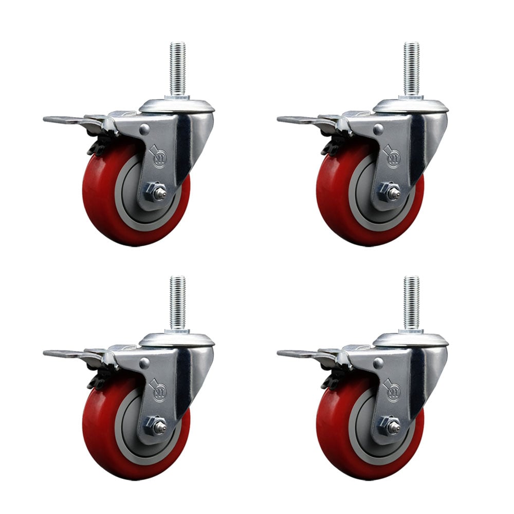 SCC-TSTTL20S414-PPUB-RED-58212-4 Polyurethane Swivel Threaded Stem Caster with 4 x 1.25 in. Red Wheels & 0.63 in. Stems - Set of 4