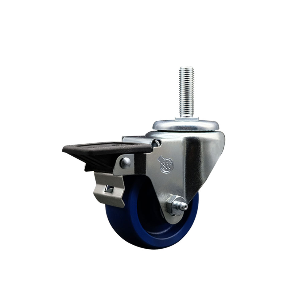 SCC-TS20S314-SPUS-PLB-34212 Solid Polyurethane Swivel Threaded Stem Caster with 3 x 1.25 in. Blue Wheel & 0.75 in. Stem & Posi Locking Brake