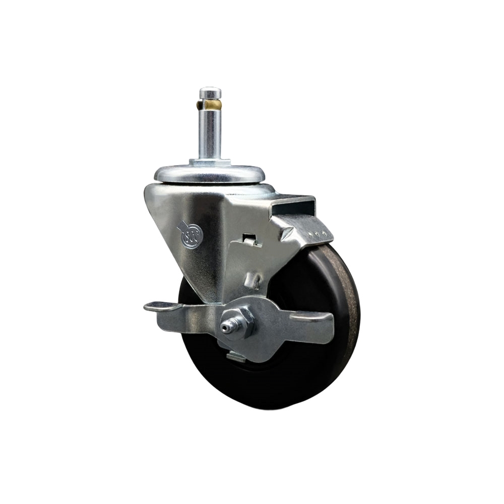 SCC-GR20S3514-PHR-TLB-716138 Phenolic Swivel Grip Ring Stem Caster with Roller Bearing 3.5 x 1.25 in. Black Wheel & 0.43 in. Stem & Top Locking Brake
